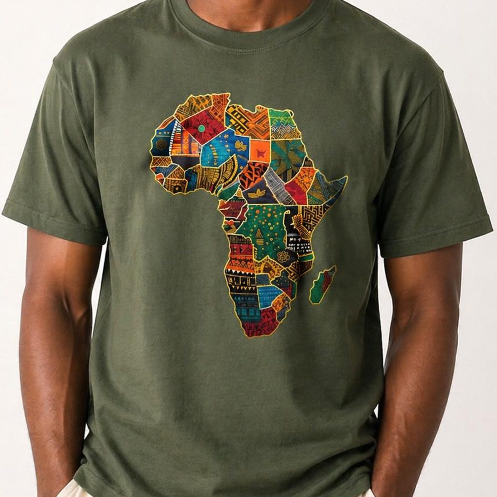 African Continent T-Shirt – Patchwork Print Afrocentric Afro Art Inspired Graphic Tee S