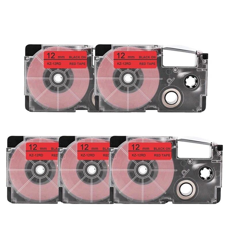5 Packungen 12mm Etiketten XR12WE XR-12GN XR-12X XR-12YW Kompatibel für Casio EZ Etikettendrucker KL-100 KL-60SR KL120 EZ Etikettendruckerband