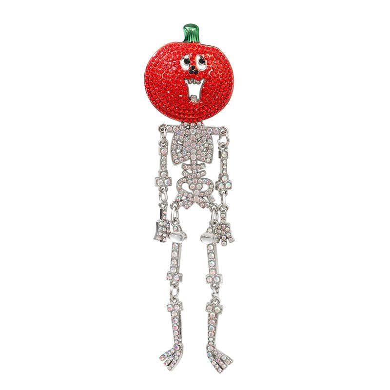 

[Gothic Skeleton Figure Brooch] 1pc Gothic Skeleton Figure Brooch with Sparkling -Adorned Red Pumpkin Head - KC Golden-Plated Funny & Elegant Pin for