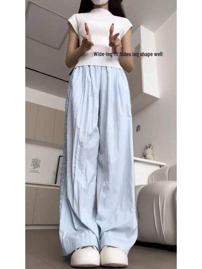 Korean Textured Cream Lace Openwork Pants - Women's Spring/Summer 2025 Petite Patchwork Casuals