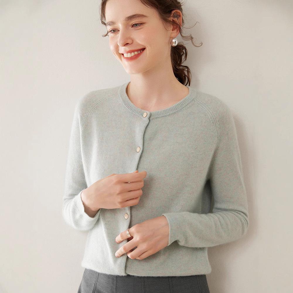 Women's Autumn Winter Cashmere Knit Cardigan: Loose-Fit, Long Sleeve, Round Neck, Versatile Fashion Top.