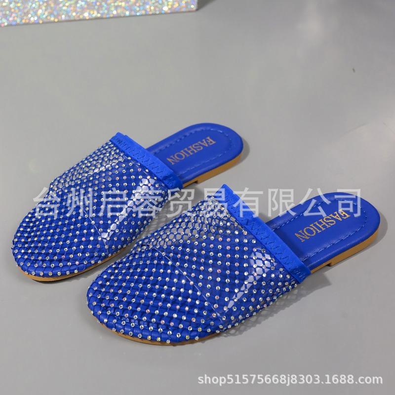 Large Size Low-heeled Fishnet Socks Slippers Women's New Feng Shui Diamond Sandals Women's