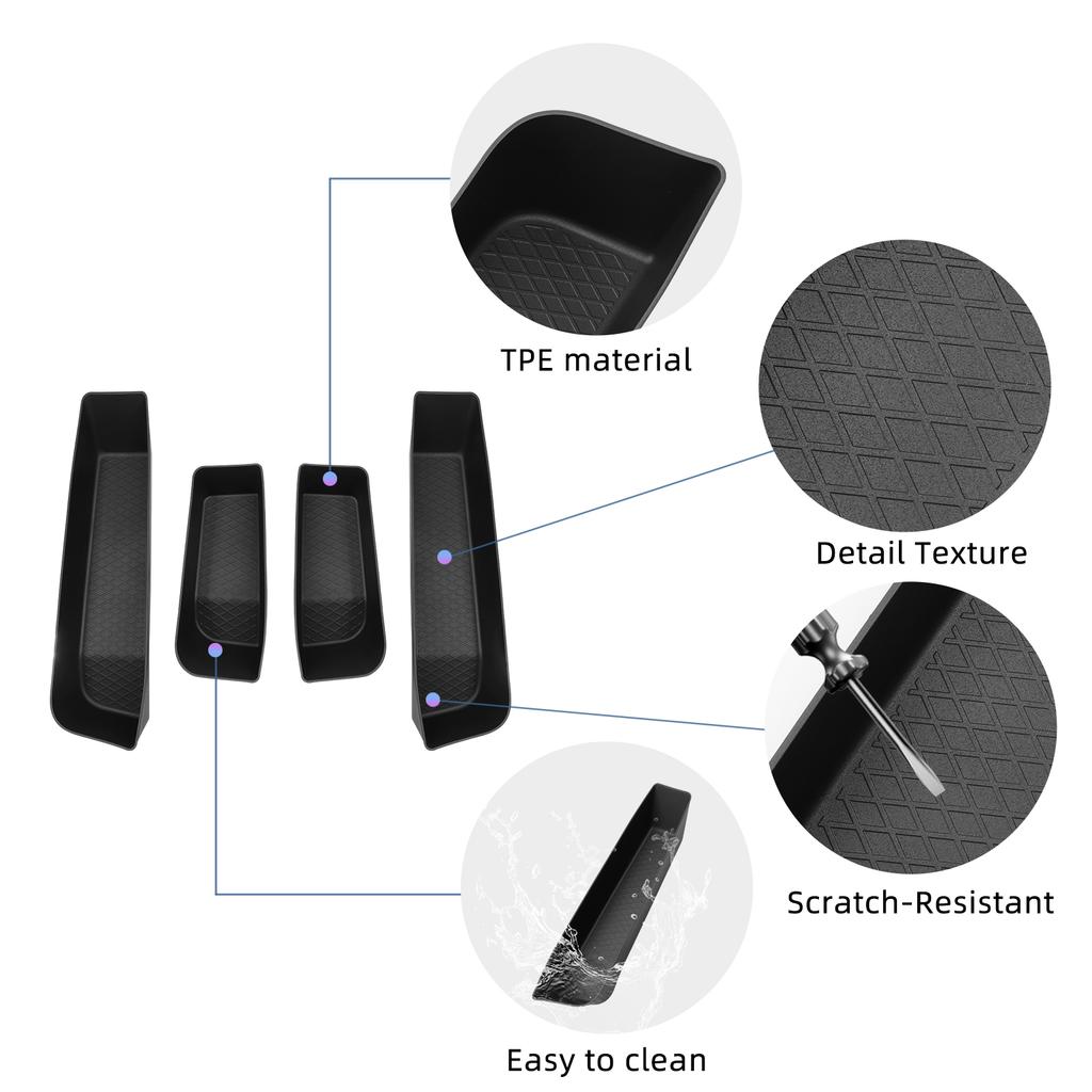 Smabee for Xpeng P7+ 2024-2026 Front Rear Door Storage Tray Car Door Handle Storage Box Organizer TPE Car Accessories Black 4pcs