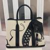 2025 Canvas With Top Layer Cowhide Women's Bag Garden Handbag Large Capacity Leather Contrasting Single Shoulder Tote