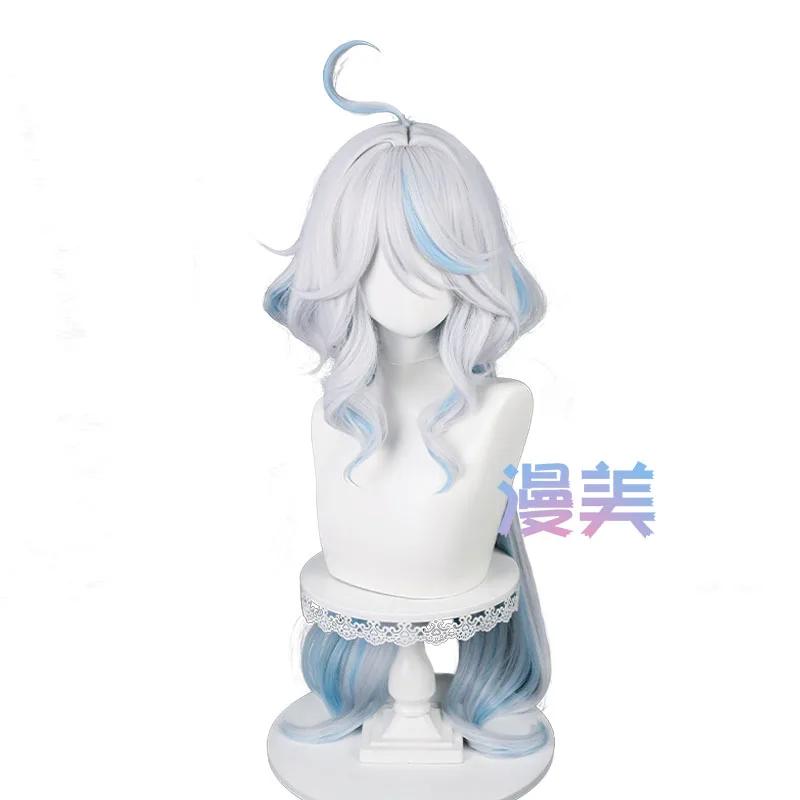 Fontaine Focalors Cosplay Wig Long Furina Wigs Blue White Curly Women Wigs Heat Resistant Hair Anime Wigs