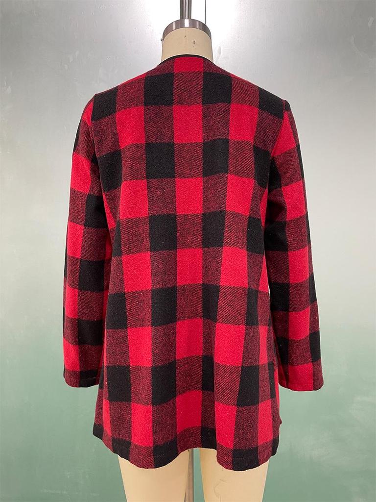 Dámská kostkovaná košile s dlouhým rukávem a nepravidelným kardiganem - Jarní styl pro dojíždění