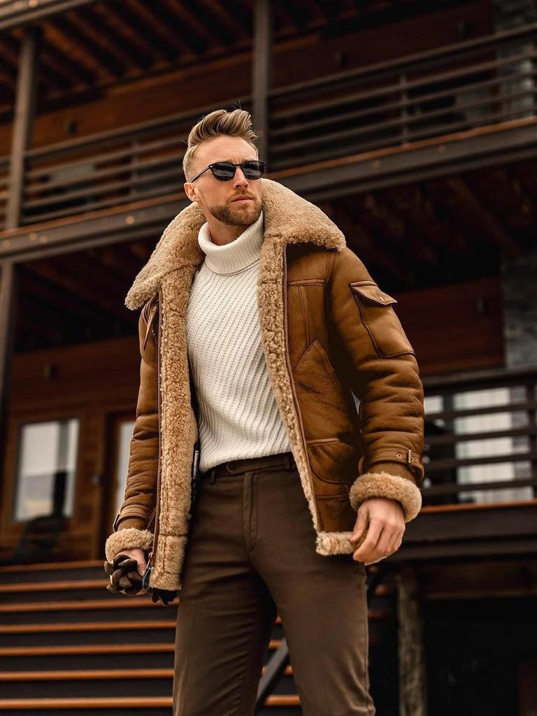 Men's Winter Large Size Warm Leather Jacket with Thick Fur Lining