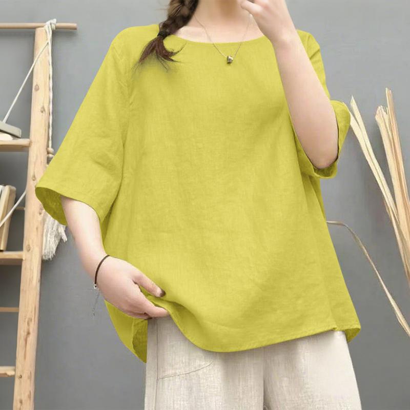 

ZANZEA Женская повседневная блузка из хлопка с круглым вырезом и рукавом 3/4 S светло-зеленый