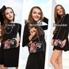 [Milisente] Pearl Party Bag, Clutch Bag, Women's Evening Bag, Shoulder Bag, 5D Floral Design (Black)