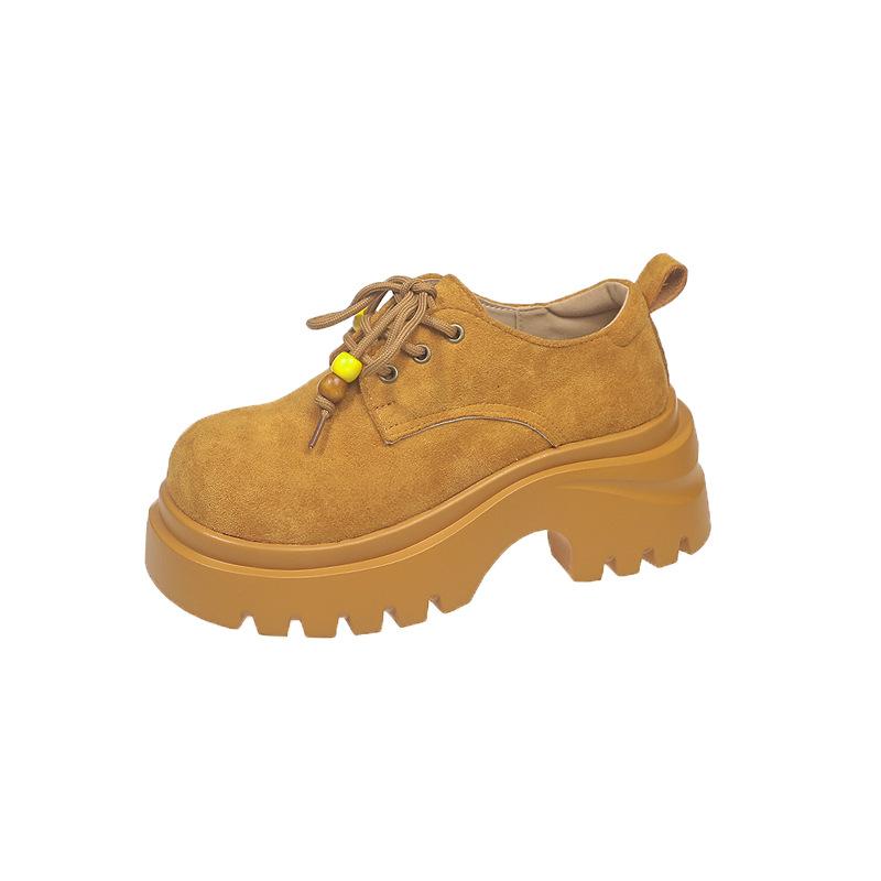 Big head beaded thick sole women's new retro versatile small height increase small leather shoes