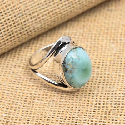 Larimar Gemstone Handmade Jewelry 925 Sterling Silver Ring For Women