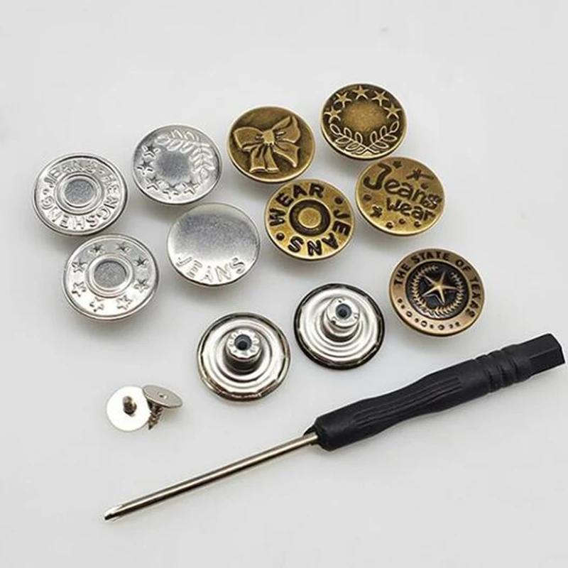 5pcs Metal Jeans Button Detachable Pants Snap Fastener Pins Adjustable Jeans Waist Button Sewing Buckles Screw Repair Kits