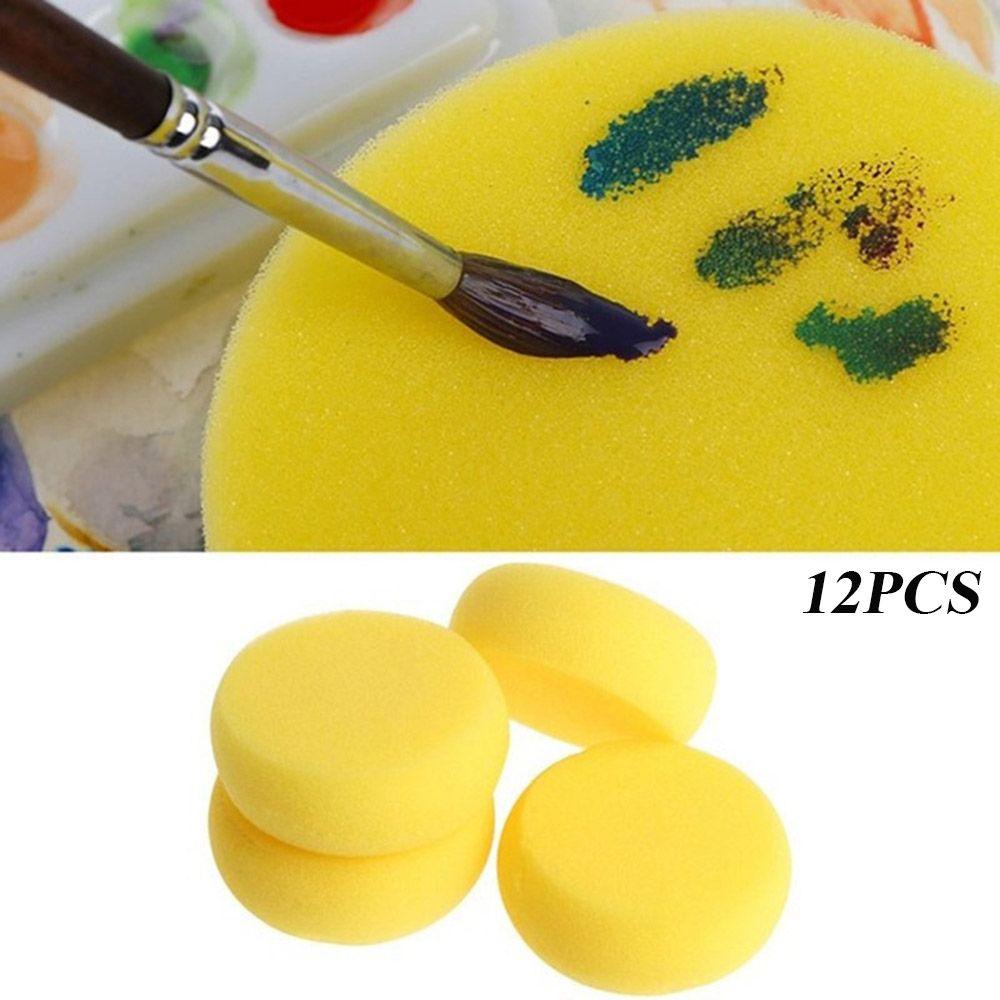 

12PCS Tools Yellow Pottery Painting Sponge Watercolor Round Synthetic Artist Brush