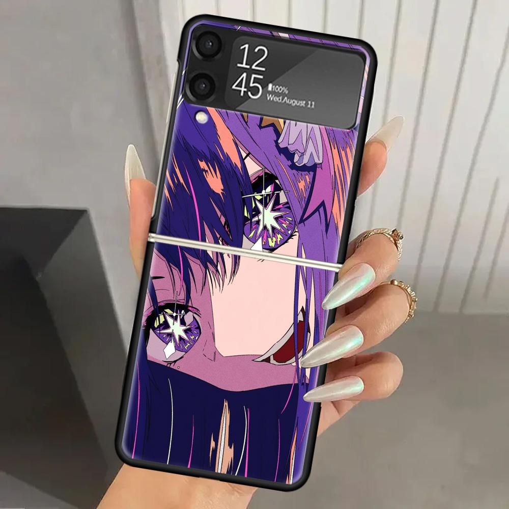 Japan Anime Oshi No Ko Hard PC Phone Case For Samsung Galaxy Z Flip 7 6 5 4 3 Black ZFlip7 ZFlip6 Flip5 Flip4 Flip3 5G Print Cov