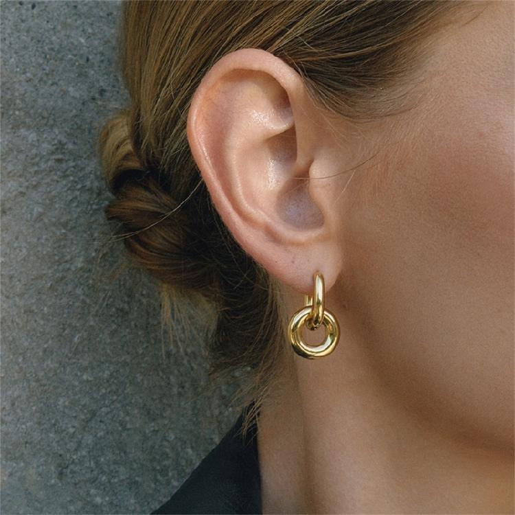 Polished Double Rings Earrings Sturdy Stainless Steel Comfortable Designs Women Fashion Accessory