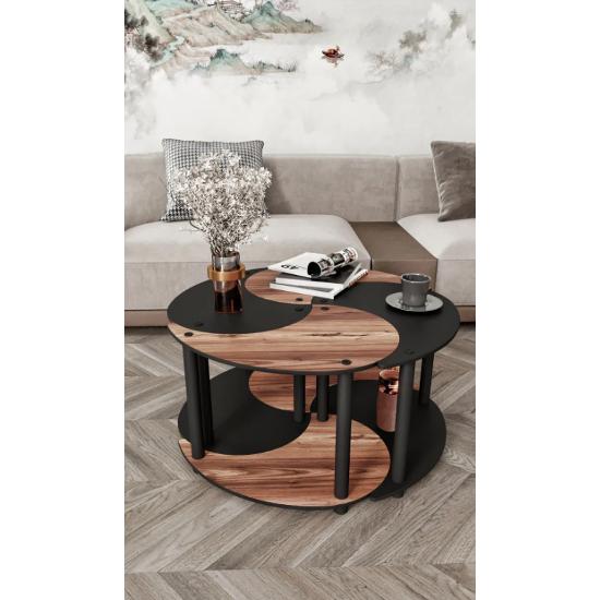 YIN YANG UNITY SERENITY COFFEE TABLE 4-PIECE BLACK WALNUT 70 CM Special Design Decorative Coffee Table