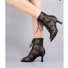 Girls Ladies Sexy Latin Lace Up Jazz Dance Shoes Mesh Breath High Top Dancing Boots High Heels 7.5CM