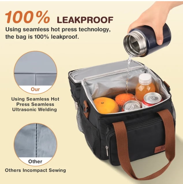 Lunch Bag , 17L Expandable Double Deck Lunch Cooler Box, Lightweight Leakproof Lunch Tote Bag W/ Side Tissue Pocket&Adjustable Shoulder Strap