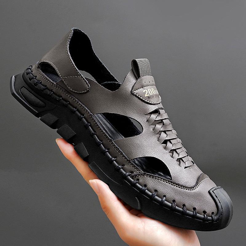 2025 Summer New Men's Roman Sandals Fashionable Versatile Soft Bottom Soft Surface Hollow Breathable Non-slip Deodorant Sandals
