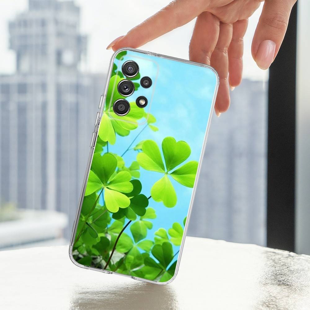 

Lucky Art Four Leaf Clover Phone Case For Samsung A30,71,51,S9,10,20,Ultra,FE,Lite,S25,24,22,23,21,PIus,Transparent, Silicone SamsungS22 5G