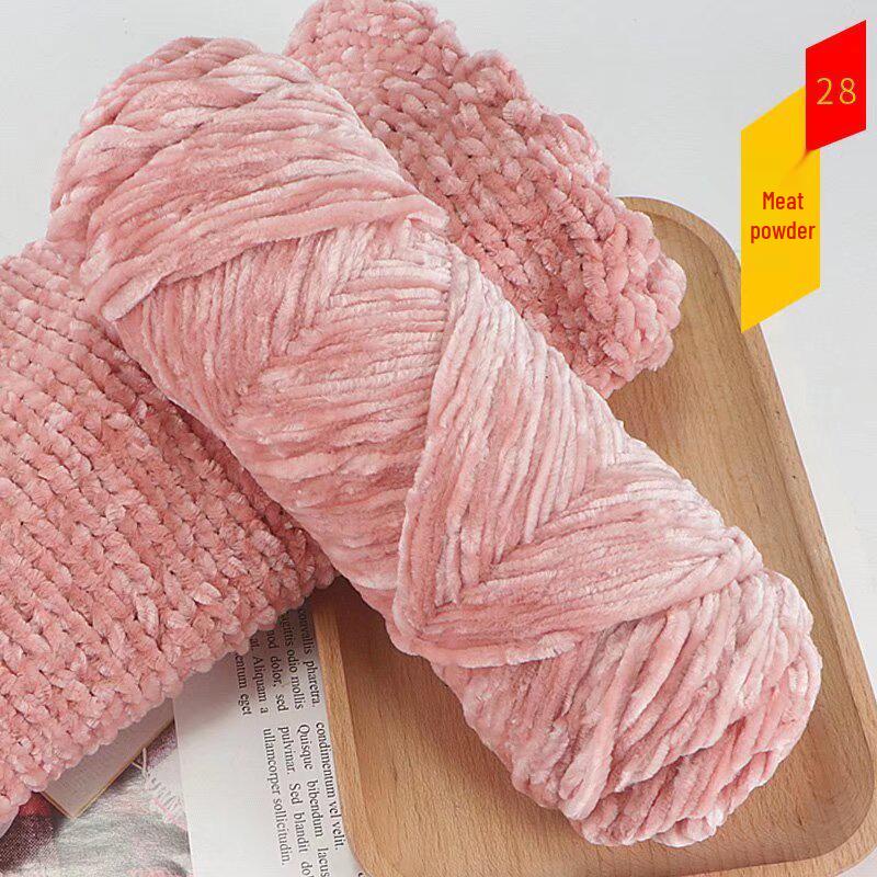 Chenille Golden Silk Velvet Yarn Ball - Medium Thick Glossy Yarn for Hand Knitting and Crochet Slippers.