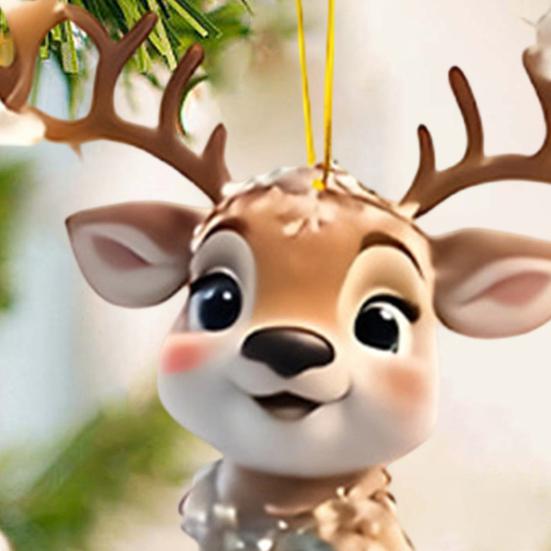 Yousheng 2D Flat Reindeer Car Rear View Mirror Charm Acrylic Cartoon Elk Christmas Tree Hanging Ornament Auto Interior Accessories for Window Wall