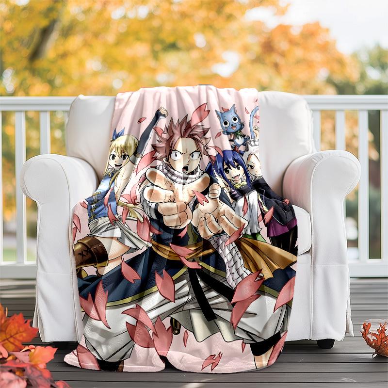 1pc Fairy Tail2 Theme Soft Flannel Throw Blanket - Digital Print, Polyester, Cozy for All Seasons, Perfect for Outdoor, and Travel