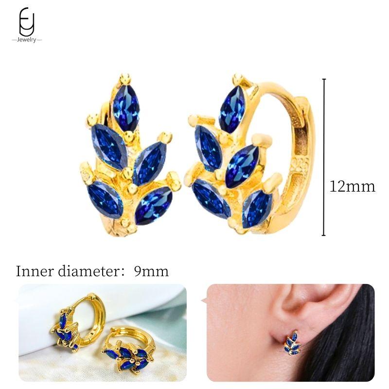 925 Silver Ear Buckles Fashion Hoop Earrings Dark Blue Crystal Pendant Gold Earrings High Women's Jewelry Luxury Gifts