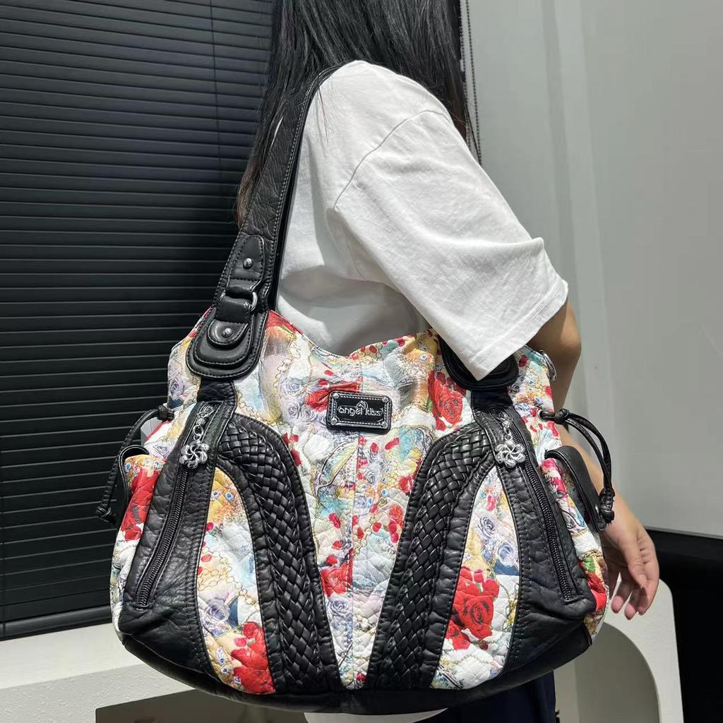 Ladies Vintage Spice Girl Tote Bag Large Capacity Niche Personality Washed Shoulder Bag