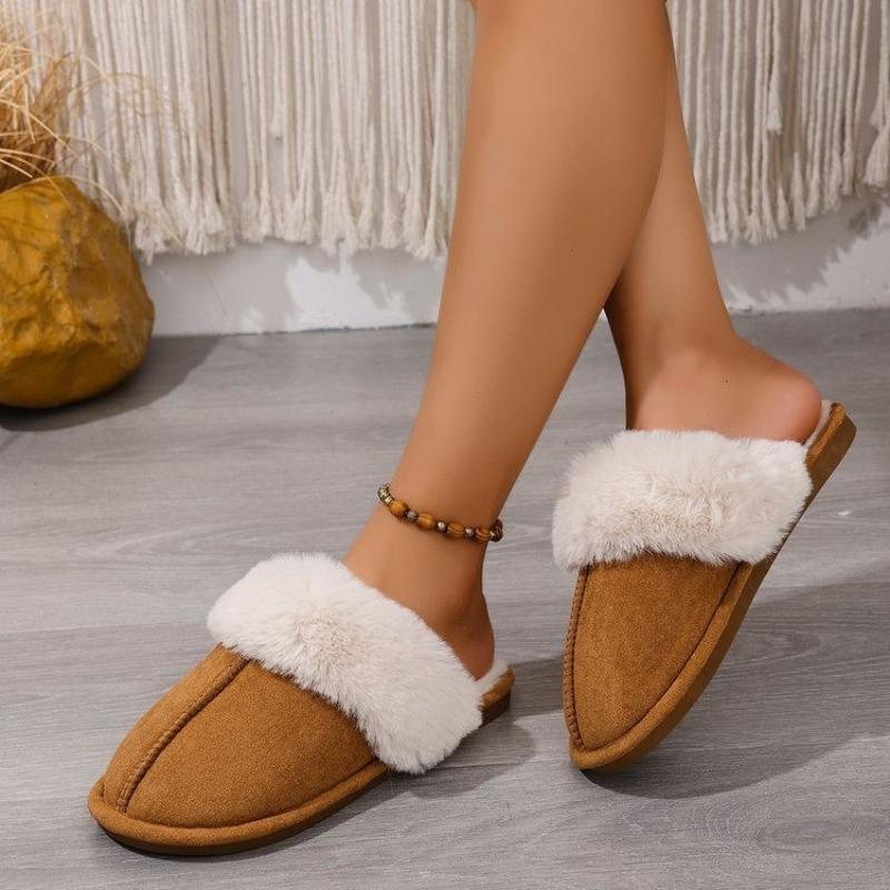Women's large-size bag head comfortable soft bottom thickened fluff warm home indoor and outdoor slippers cotton shoes women