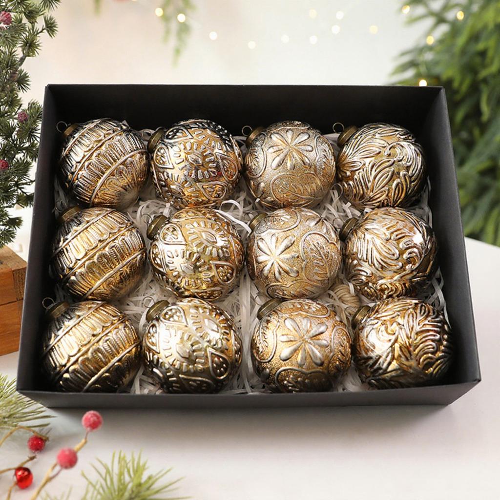 8cm Antique Christmas Ball Pendant, Retro Scratch-Off Christmas Tree Decoration, Christmas Ornaments