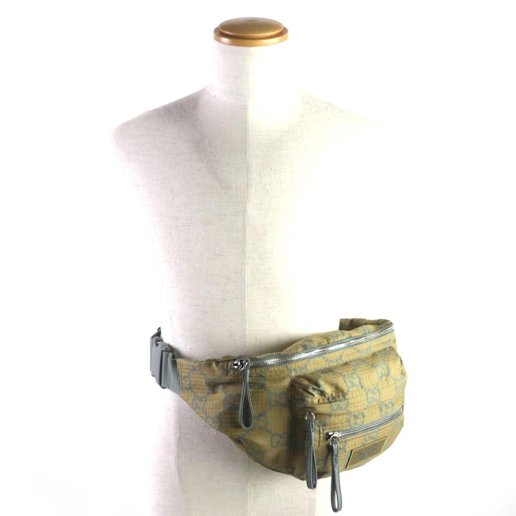 Excellent GUCCI Waist bag GG Ripstop Belt Bag Sling bag khaki Nylon mens 792287 Used