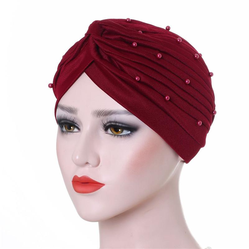 Cotton Solid Folds Pearl Muslim Turban Scarf  Women Islamic Inner Hijab Caps Arab Wrap Head  Femme Musulman Turbante Mujer
