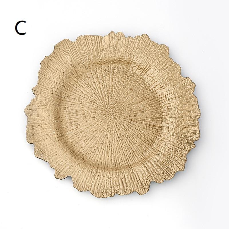 12.59" Gold Charger Plates Chargers With Floral Reef Plastic Round Ruffled Rim Dinner For Dinner Wedding Party Decoration