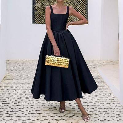 Spring New, Fashionable, Elegant and Versatile Solid Color Off-the-shoulder Waist Dress