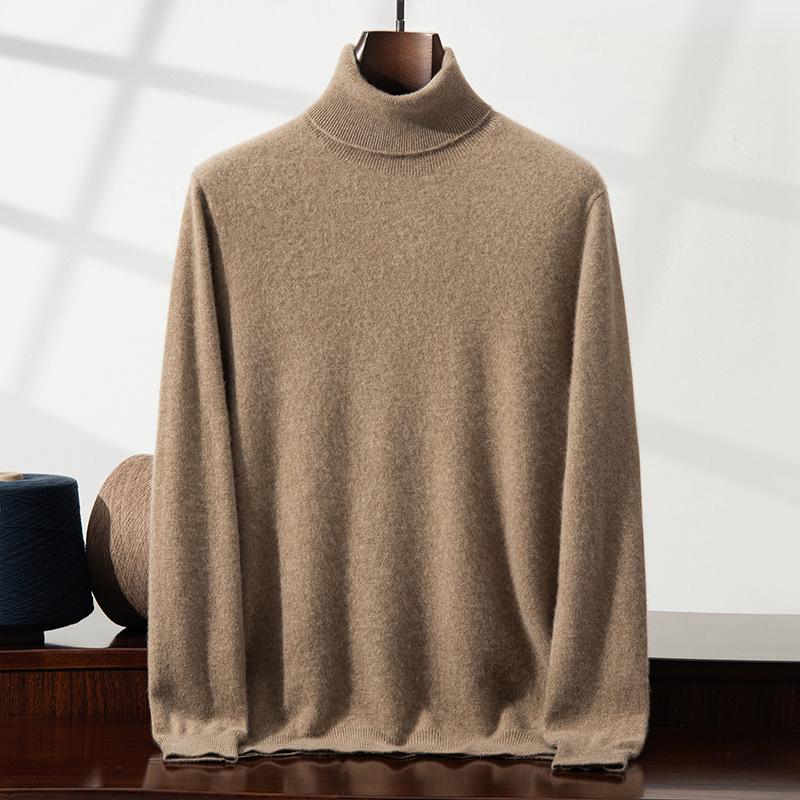 Men's Cashmere High Neck Pullover Sweater – Versatile, Solid Color, Long Sleeve, for Autumn/Winter.