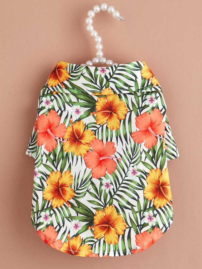 Dog Cloth for Small Dogs Coconut Tree Printed Costume Puppy with  Doggie Plaid Pet Clothes Soft Apparel Attire Hawaii Style