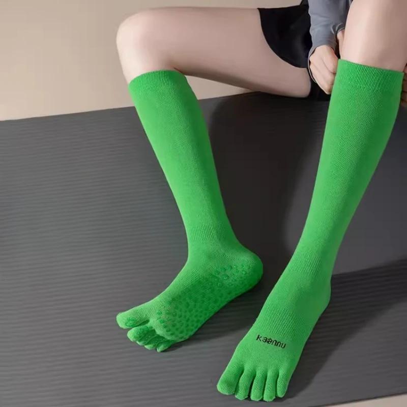 Pilates-Yoga-Socken für Damen, einfarbig, Baumwolle, Kniestrümpfe, professionelle, rutschfeste Fünf-Zehen-Socken für den Innenbereich, Bodentanz, Sportsocken