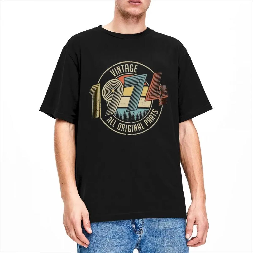 Men Women Vintage 1974 All Original Parts 50th Birthday Gifts Shirts Merch  50 Years Old People T Shirts Tee Clothes