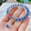 Blaues Achat-Herzarmband mit Perlen & Vergoldetem Silbermond, Frischer Xiaohongshu-Stil Geschenk.