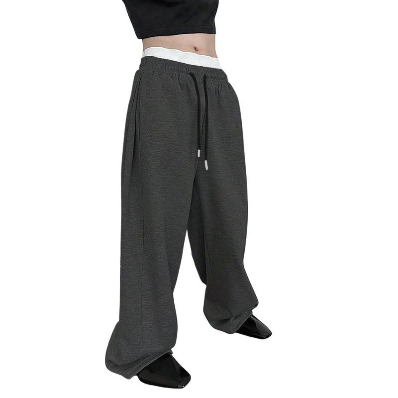 Men's Solid Color Sanitary Winter Pants 2026 Drawstring Waist Straight Wide Leg Loose Fit with Pockets Versatile Sports Trousers