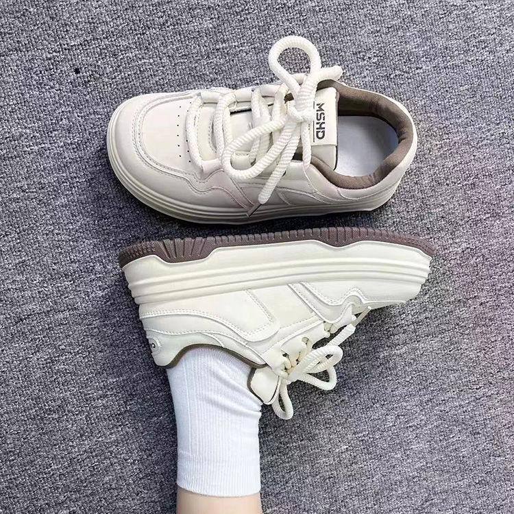 Maillard niche thick-soled heightening round-toed bread shoes for women's 2025 spring versatile Korean version of Xiaobai shoes tide