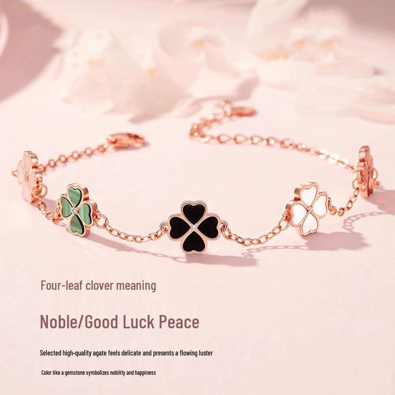 Elegant Four-Leaf Clover Bracelet: Natural Agate & Mother-of-Pearl – Perfect Valentine's or Birthday Gift for Her
