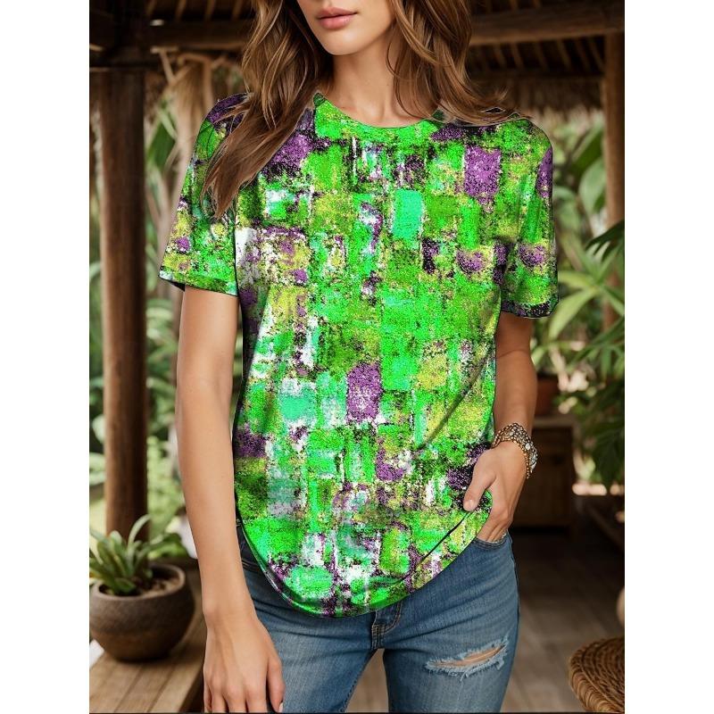 Sommer Damen Print T-Shirt V-Ausschnitt Kurzarm Oberteile Tees Freizeitkleidung Mehrere Stile und Größen zur Auswahl