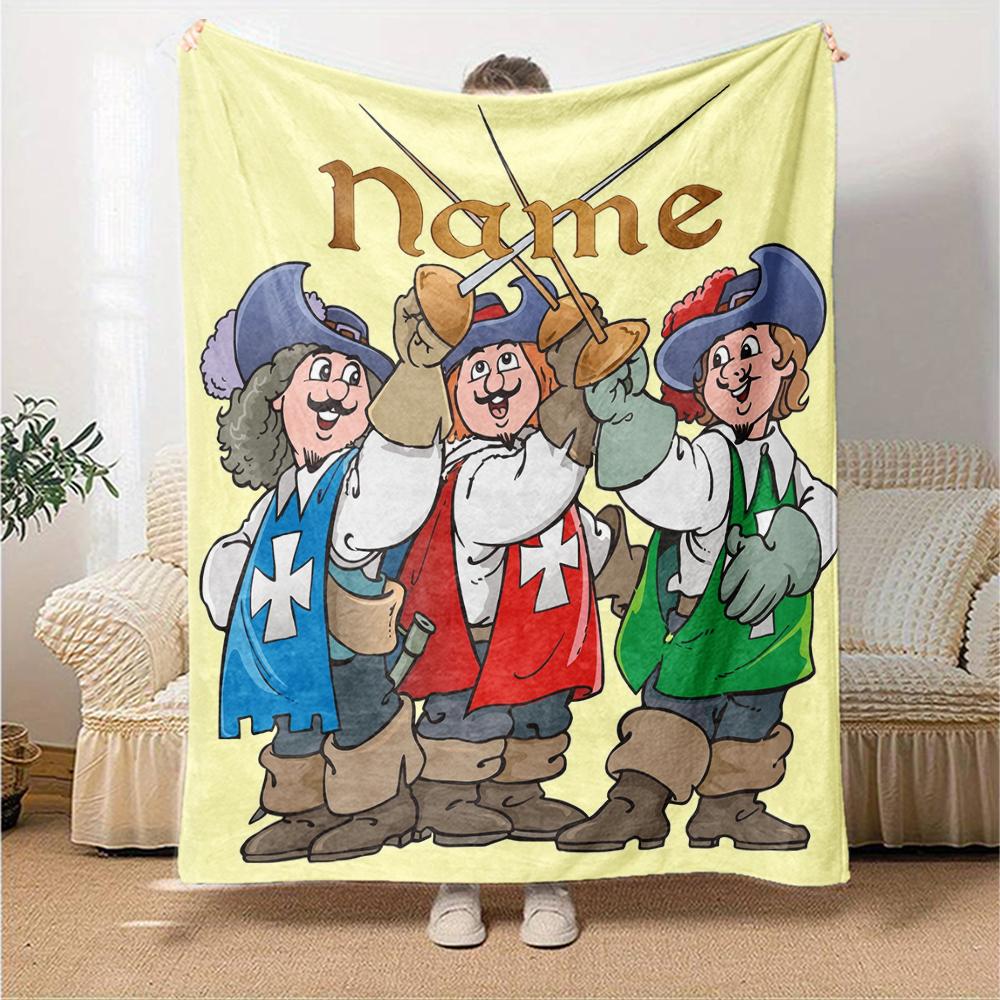 Custom Name Three Musketeers Theme Printed Blanket Perfect For Couch Bed Travel Outdoor Use Machine Washable Cozy Durable