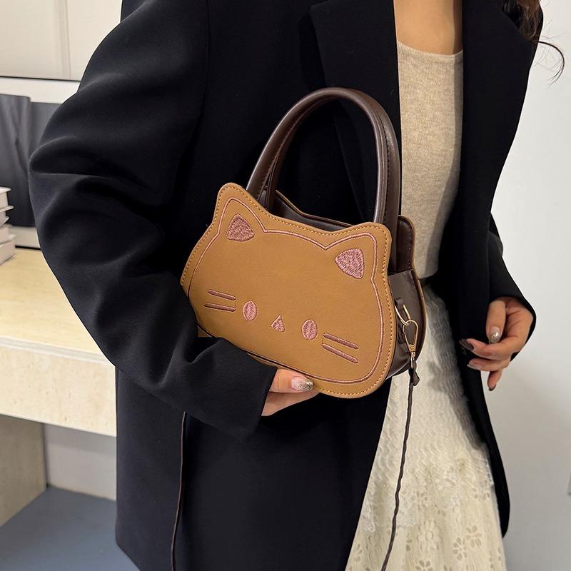 Cute and Cute Girl Contrasting Color Portable Small Bag New Fashionable Versatile Messenger Bag Cartoon Cat Small Bag
