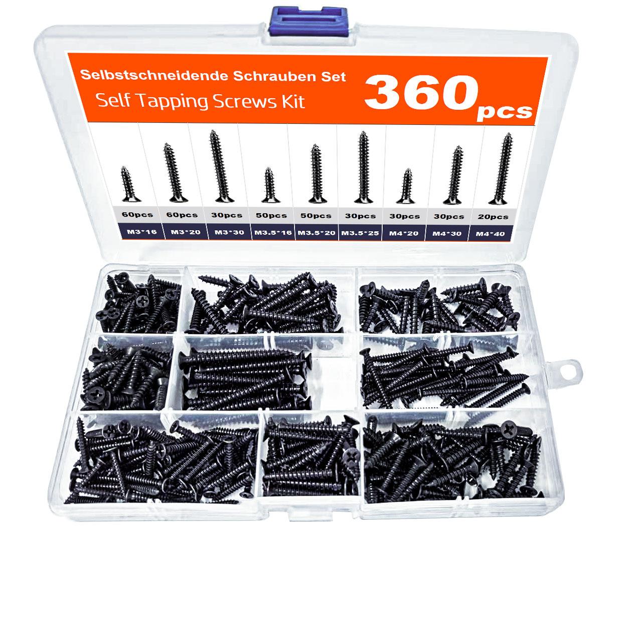 

Набор саморезов по дереву с крестообразным потайным шлицем из углеродистой стали с никелевым покрытием/вороненых, 360 шт., M3M3.5M4, саморезы с плоской головкой 360pcs black