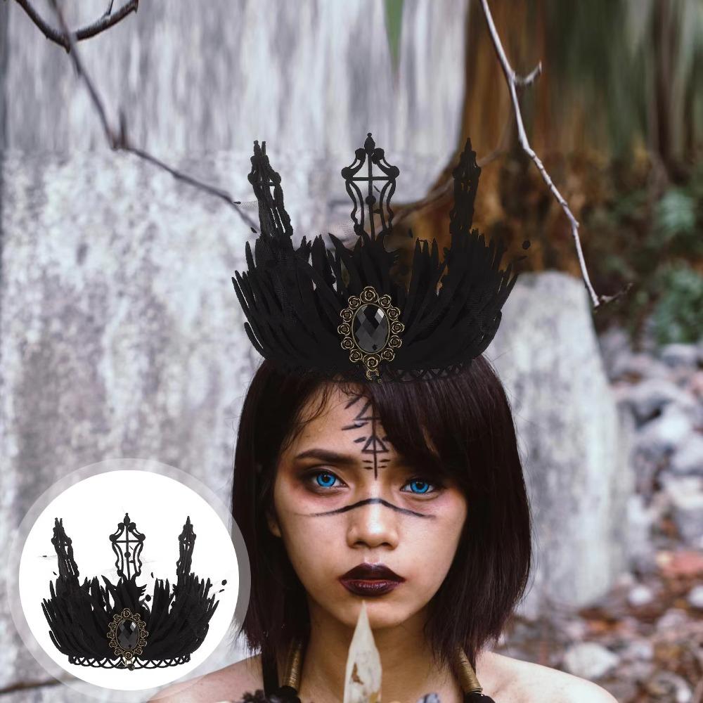 Party Costumes Women Crown Tiara Gothic Style Halloween Headpiece Red Rose Headband  Masquerade