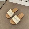French Xiaoxiangfeng Soft-soled Slippers for Women's Outer Wear 2025 Summer New Fashion Rhinestone Letters Flat-bottomed Sandals