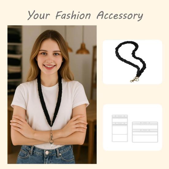 4Pcs Stretchy Retractable Scrunchie Lanyard Set with Waterproof ID Card Holders Soft Telescopic Neck Lanyards for Cards And More Resealable